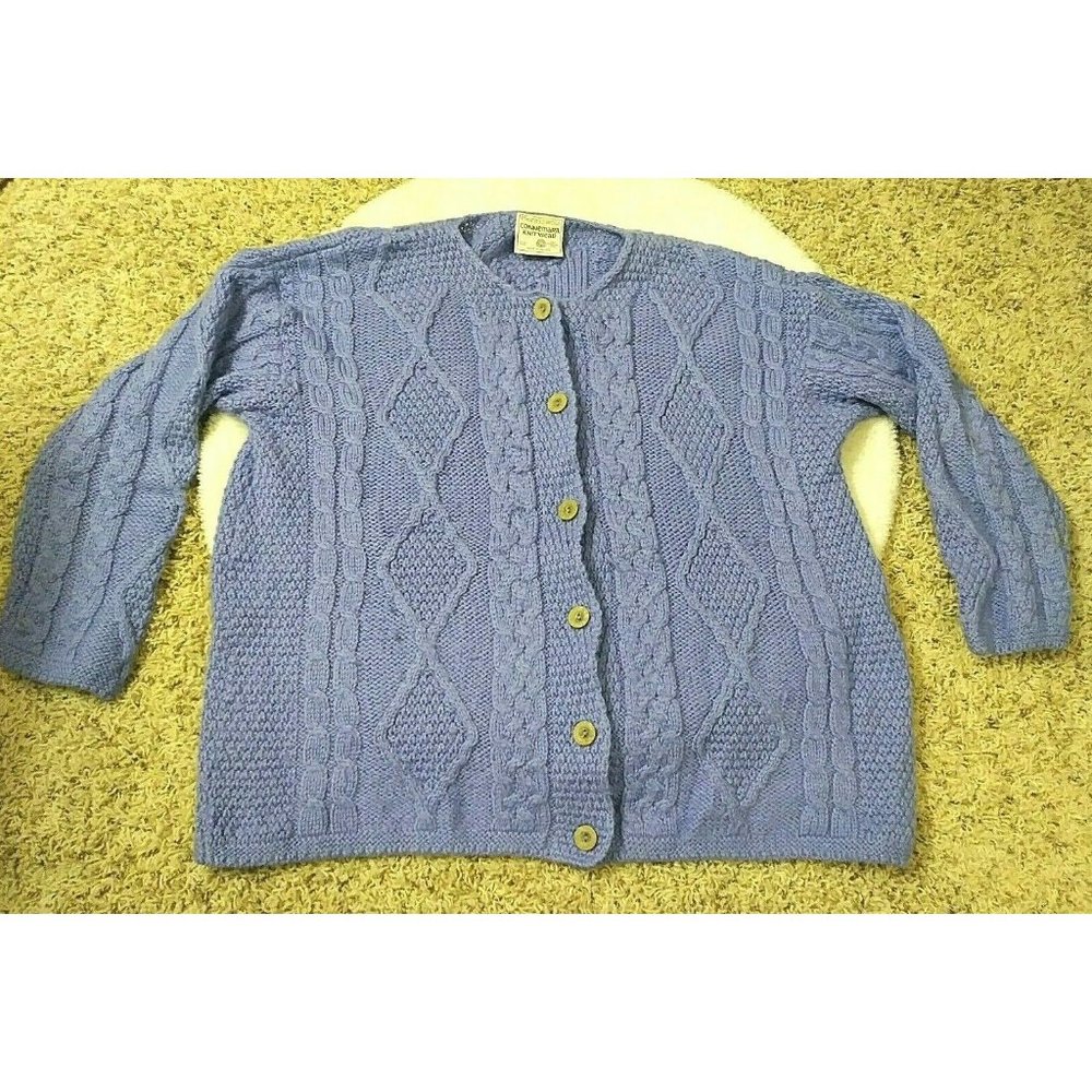Connemara Knitwear Womens Purple Button Up Sweater Wool Irish Cardigan Large L